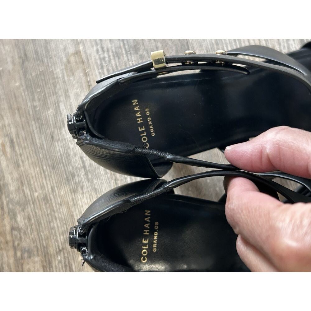 Cole Haan Grand OS Black Leather Moama T-Strap Heels Women’s Size 8B - Picture 7 of 10